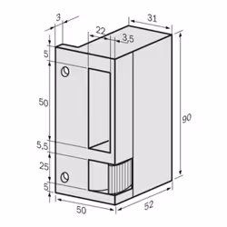 Gâche électrique aluminium en applique type 90 pour serrure horizontale, 12 Volts à rupture, droite
