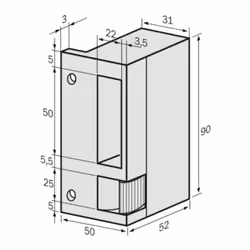 Gâche électrique aluminium en applique type 90 pour serrure horizontale, 12 Volts à rupture, gauche