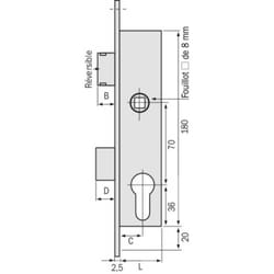 Metalux - Serrure à larder 1 point pêne dormant, 1/2-tour allongés à cylindre européen axe 24,5 mm pour gâche électrique Métalux 7 - métalux