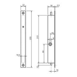 Serrure 2 points à levier N32/ 30 mm METALUX - Axe 15 - Sans gâche - F132300000