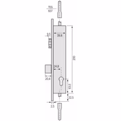 Coffre en acier zingué bichromaté de 200 x 40 x 20 mm. Têtière inox satiné de 265 x 24 mm, avec entraxe de perçage de 245 mm. ...