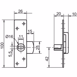 Réversible. Dimensions : 100 x 25 mm. Fouillot plat de 11 x 5 mm. Finition : zingué.
