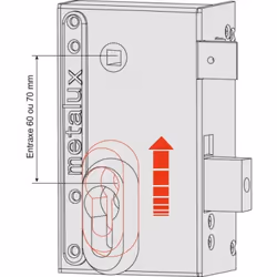 Dimension du corps : H 130 x L 75 mm. Carré en zamak de 7 mm. Axe de 45 mm. Déplacement de l’entraxe de 60 à 70 mm.