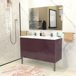 Ensemble meuble sous-vasque + vasque résine +miroir milano / Aubergine/