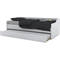 WEBER Lit gigogne contemporain blanc + sommier en bois épicéa massif - l 90 x L 190 cm - COSY