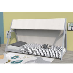 Lit cabane Tipi 90x200 cm avec sommier et toile - WEBER INDUSTRIES - Enfant - Gris