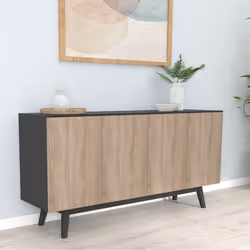 Bahut HOME 4 portes 2 tiroirs / Noir et Chêne Blanchi - HOME - Buffet bas - Aspect bois