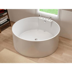 Baignoire îlot ronde avec robinetterie - 373 L - 150 x 150 x 58 cm - Blanche - LINDA