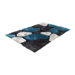 Vente-unique - Tapis Shaggy À Poils Longs - Turquoise Et Gris - 140 X 200cm - Pietra