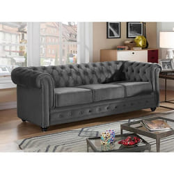 Canapé 3 places CHESTERFIELD - Velours anthracite - Classique - Intemporel - Moelleux
