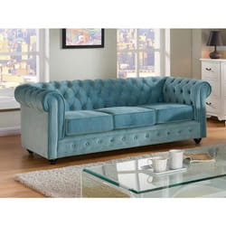 Canapé 3 places en velours CHESTERFIELD - Bleu pastel - Style classique - Confort moelleux - Déhoussable