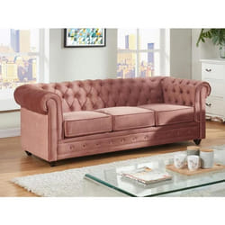 Canapé 3 places en velours CHESTERFIELD - Rose pastel - Fixe - Contemporain - Design