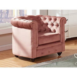 Vente-unique - Fauteuil Chesterfield - Velours Rose Pastel