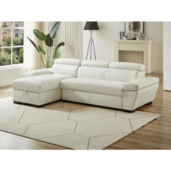Canapé dangle convertible en cuir JONOVA - Blanc - Angle gauche - 3 places - Coffre de rangement