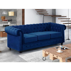 Canapé 3 places CHESTERFIELD - Velours bleu roi - Style classique intemporel - Confort moelleux