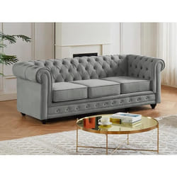 Canapé 3 places CHESTERFIELD - Velours gris clair