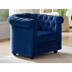 Fauteuil CHESTERFIELD - VENTE-UNIQUE - Velours bleu - 3 places - Classique