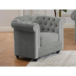 Fauteuil CHESTERFIELD - VENTE-UNIQUE - Velours gris clair - Tissu - Gris - Classique - Intemporel