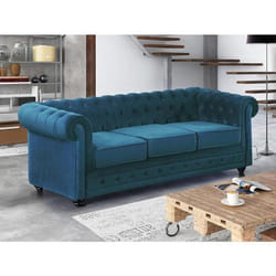 Canapé 3 places CHESTERFIELD - Velours bleu canard
