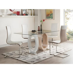 Table à manger - AYANE - Verre trempé et MDF - Chêne & Blanc - 6 places - Contemporain