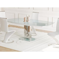Table à manger extensible TALICIA - Verre trempé & métal - 6 à 8 couverts - Coloris Blanc