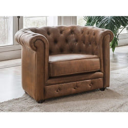 Fauteuil CHESTERFIELD en microfibre aspect cuir vieilli