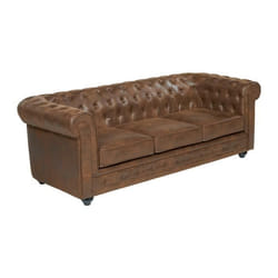 Canapé 3 places CHESTERFIELD en microfibre aspect cuir vieilli - Marron - Simili