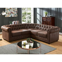 Canapé dangle - CHESTERFIELD - Microfibre aspect cuir vieilli - Réversible - Vintage - Confort moelleux