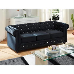 Canapé 3 places CHESTERFIELD - velours noir et boutons effet cristal