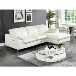 Vente-unique - Canapé D'Angle Relax Électrique En Cuir De Buffle Lismore - Ivoire - Angle Droit