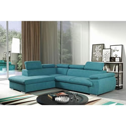 Canapé dangle gauche convertible en tissu turquoise avec coffre de rangement FABIEN