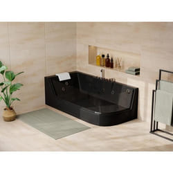 Baignoire balnéo vitrée ARIA noire - 1 place - 263L - 170*80*57cm - angle gauche