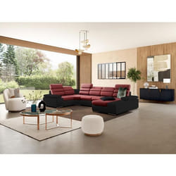 Canapé dangle panoramique convertible en tissu et simili BOILEAU - Bicolore Rouge/Noir - Angle droit