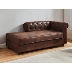 Méridienne gauche chesterfield en microfibre aspect cuir vieilli SHIREL