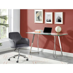 Chaise de bureau - Velours - Gris et argenté - Hauteur réglable - ELEANA