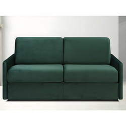 Canapé 3 places convertible express en velours vert sapin - Couchage 140 cm - Matelas 14 cm CALIFE
