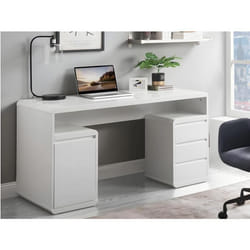 Bureau avec rangements SERGUEI - MDF laqué blanc