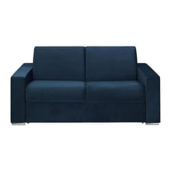Canapé 2 places convertible express en velours bleu nuit - Couchage lattes larges 120 cm - Matelas 14 cm CALITO