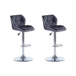 Lot de 2 tabourets de bar en simili et acier chromé - Hauteur réglable - Noir et argent - CALVIN