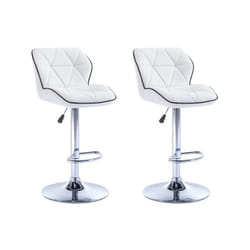 Lot de 2 tabourets de bar en simili et acier chromé - Hauteur réglable - Blanc - CALVIN