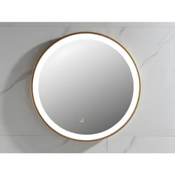 Miroir de salle de bain lumineux rond doré avec Leds - D. 60 cm - NUMEA