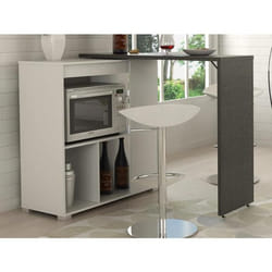 Meuble de bar pivotant avec rangements - Blanc et anthracite - SATURNE