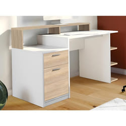 Bureau avec rangements ZACHARIE - Blanc et chêne