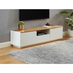 Meuble TV AMANI - 2 portes & 1 tiroir - MDF - Coloris: Blanc laqué et chêne
