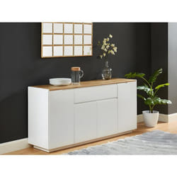 Buffet AMANI - 4 portes & 1 tiroir - MDF - Coloris: Blanc laqué et Chêne