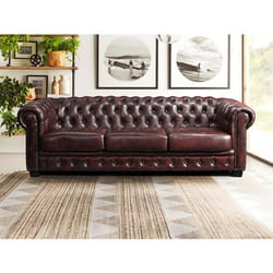 Canapé chesterfield 4 places BRENTON 100% cuir de buffle bordeaux