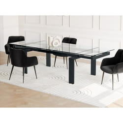Table à manger extensible LUBANA - Verre trempé et métal - Noir - 8 à 10 couverts