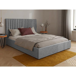 Lit Coffre 160 X 200 Cm Avec Tête De Lit Coutures Verticales - Tissu - Gris - Sarah