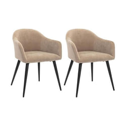Lot de 2 chaises BIBO - avec accoudoirs - Effet velours & métal - Beige