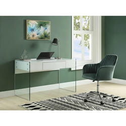 Chaise de bureau - Velours - Vert et argenté - Hauteur réglable - ELEANA